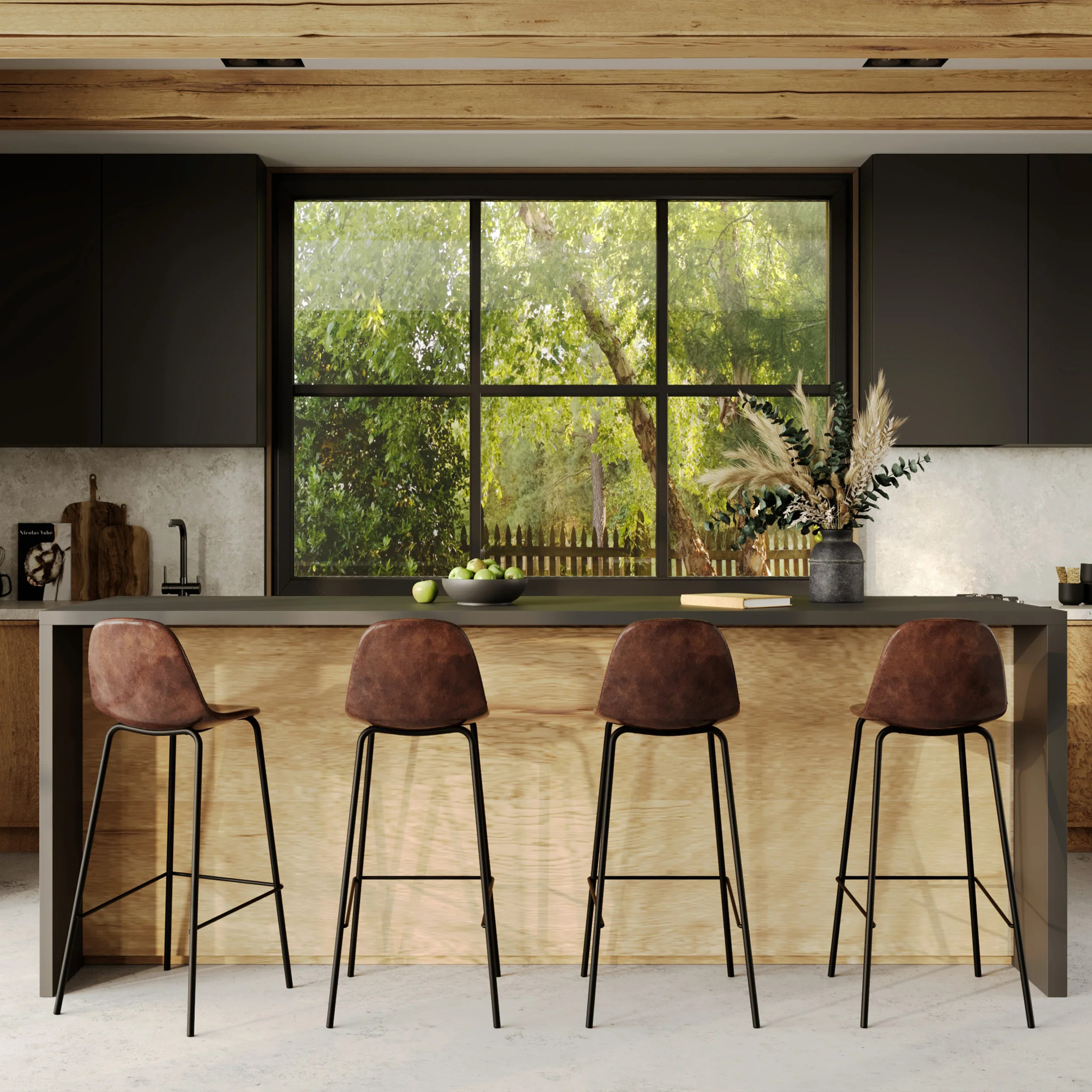 Lot de 2 chaises de bar 75 cm en cuir synthétique marron - Henrik