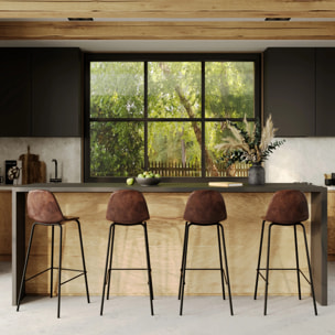 Lot de 2 chaises de bar 75 cm en cuir synthétique marron - Henrik