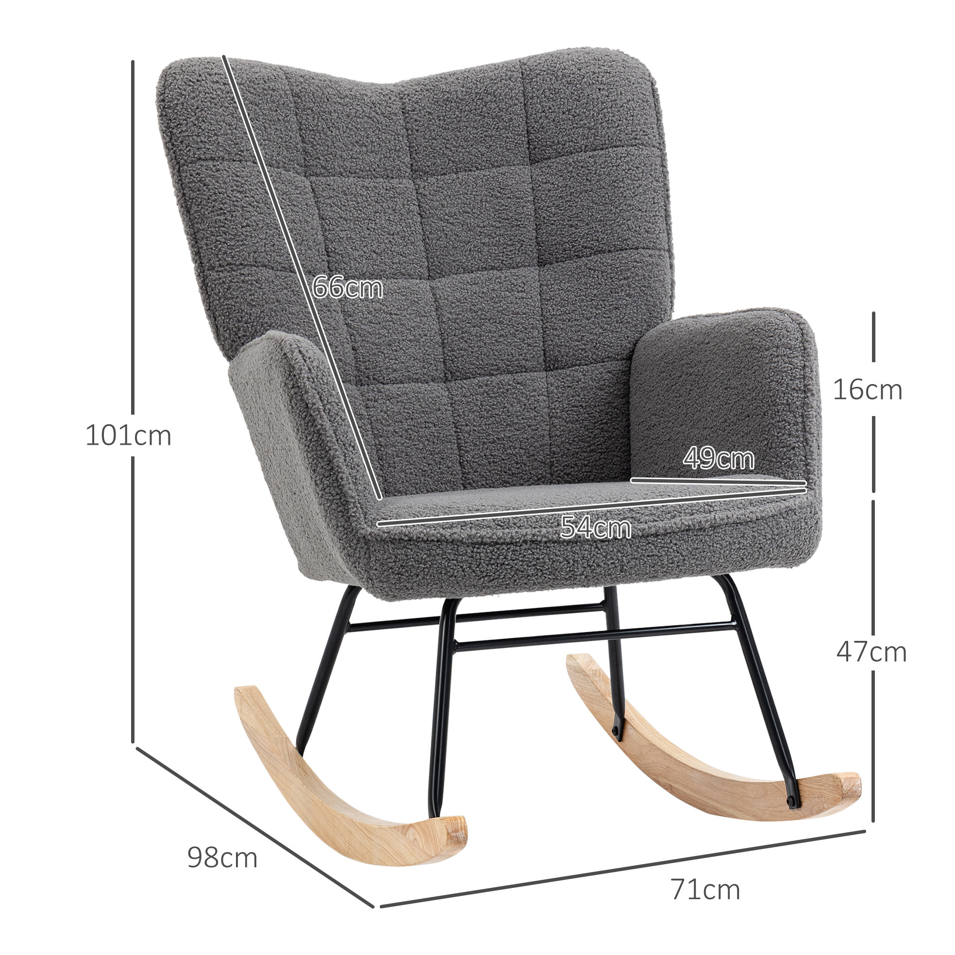 Mecedora de Borreguito Silla Mecedora con Patas de Madera de Haya y Marco de Acero Silla para Lactancia Carga 120 kg para Dormitorio Salón Gris Oscuro