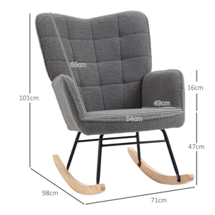 Mecedora de Borreguito Silla Mecedora con Patas de Madera de Haya y Marco de Acero Silla para Lactancia Carga 120 kg para Dormitorio Salón Gris Oscuro