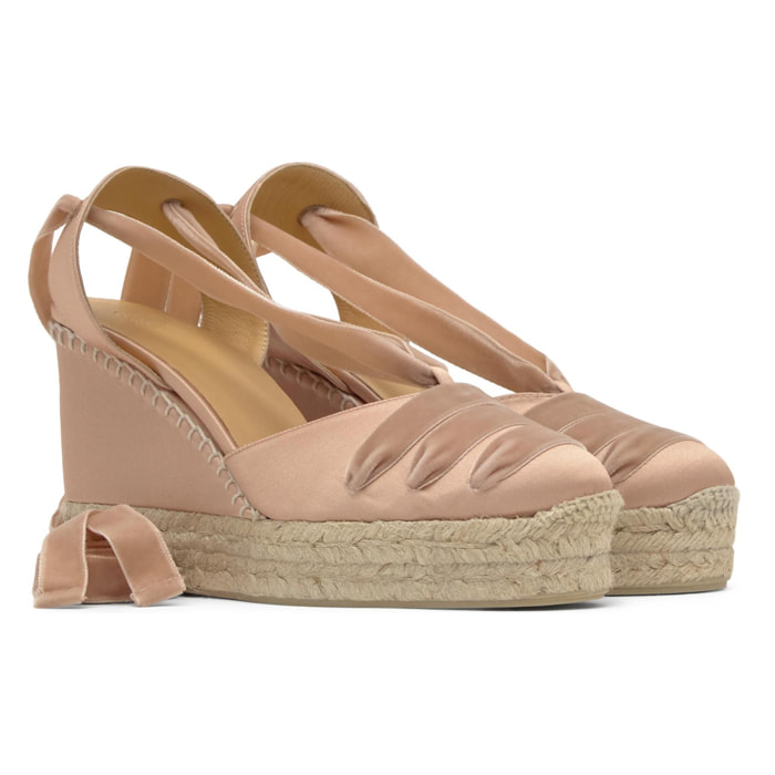 Alpargata de cuña Cersei en raso con doble plataforma