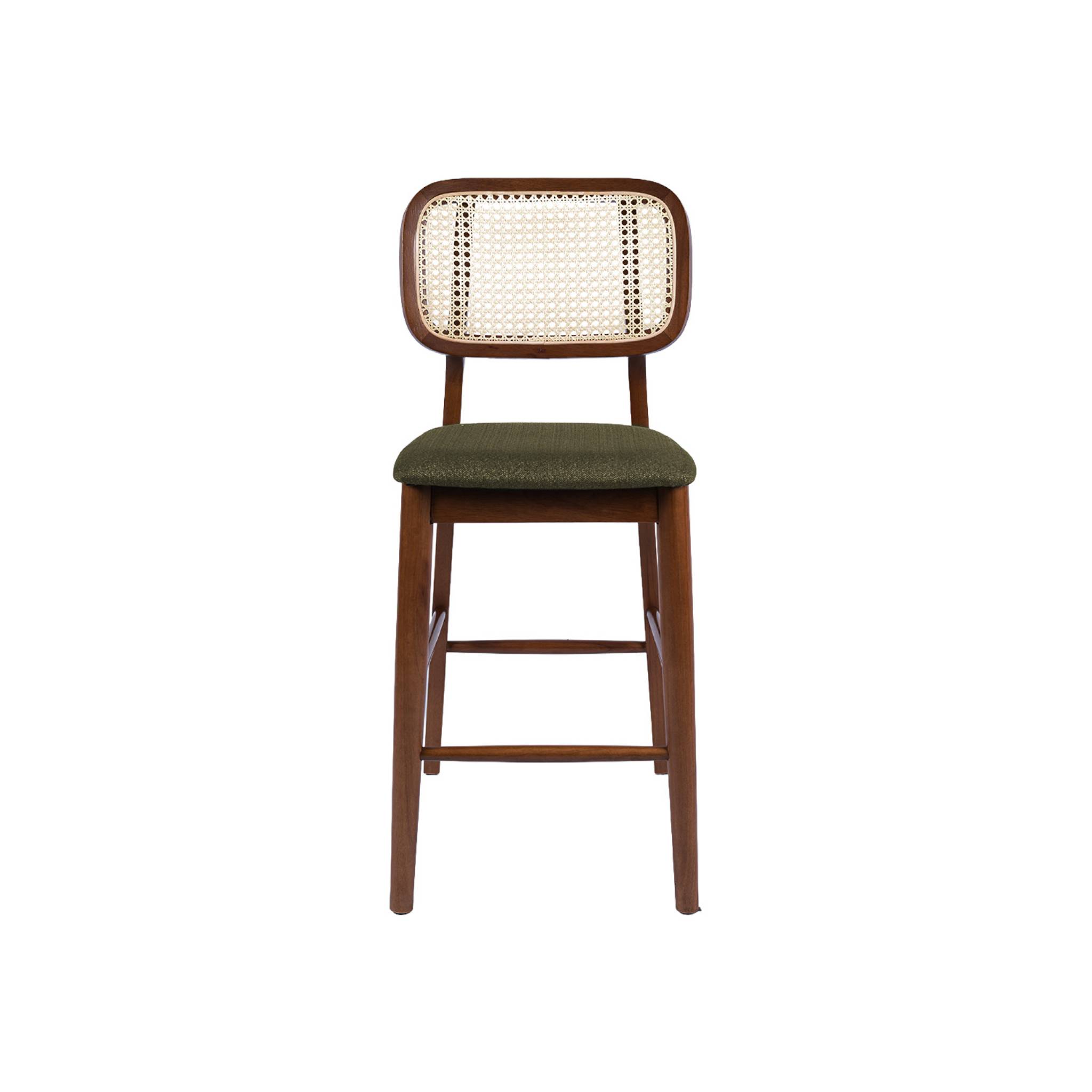 Tabouret de bar vintage bois d'hévéa cannage et tissu 66,5cm (lot de 2) MANI
