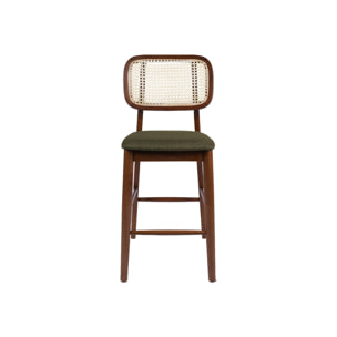 Tabouret de bar vintage bois d'hévéa cannage et tissu 66,5cm (lot de 2) MANI