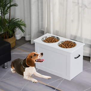 Comedero Elevado para Perros Cuencos para Perros con 2 Tazones de Acero Inoxidable y Espacio de Almacenaje Oculto 60x30x41 cm Blanco