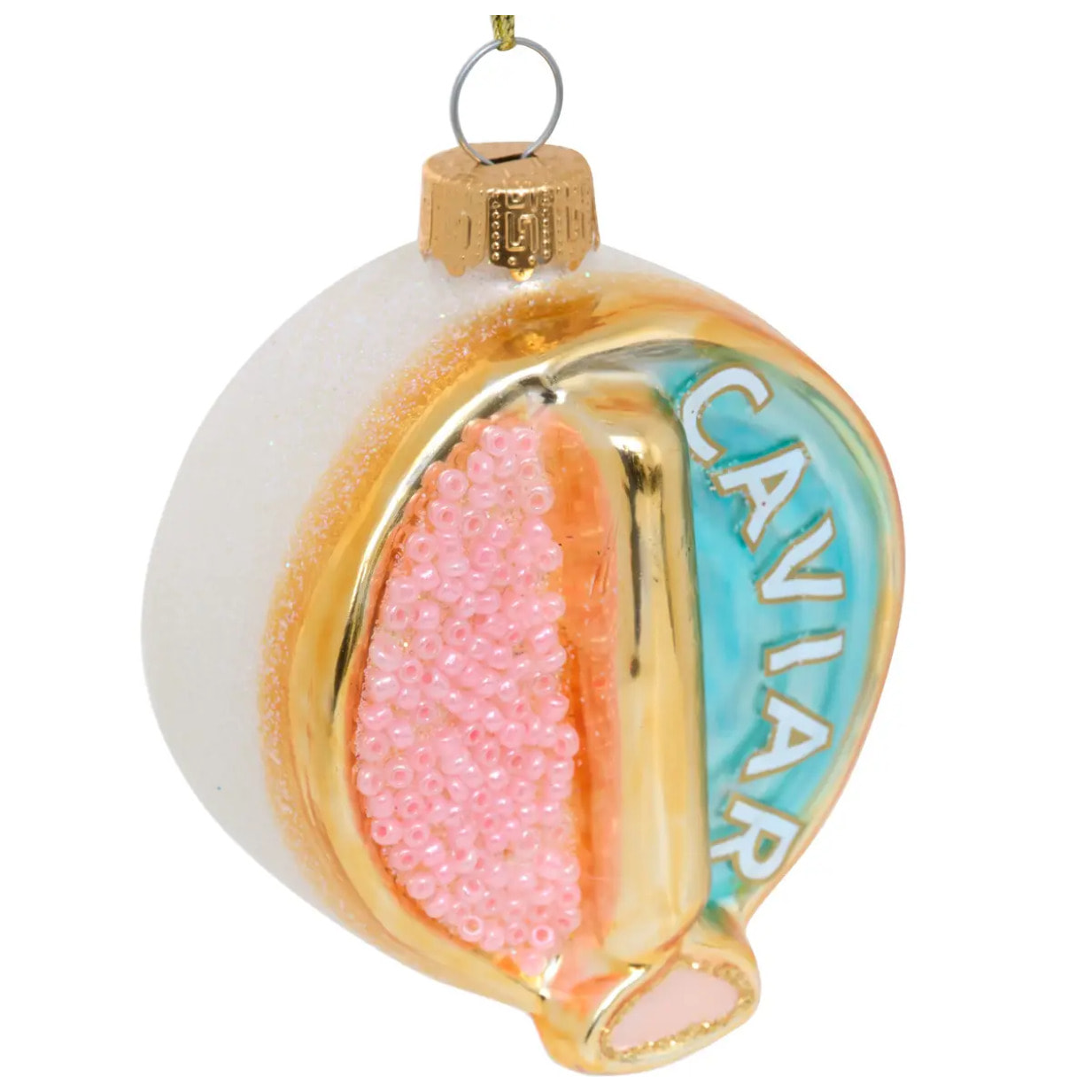 Suspension de sapin caviar en verre rose et blanc 8 cm