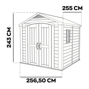 Factor 8x8 - Casetta da Giardino 256,50x243x255 cm 2 Ante per deposito attrezzi finitura effetto legno in Resina Beige
