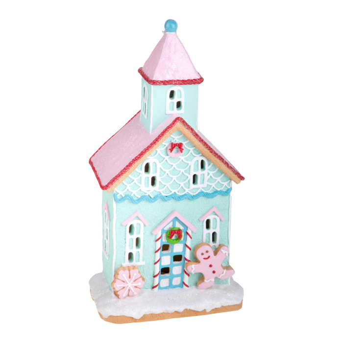 Chiesetta Gingerbread con Led - Pezzi 1 - Colore Bianco - 18x33Hx11,5cm - Bianchi Dino