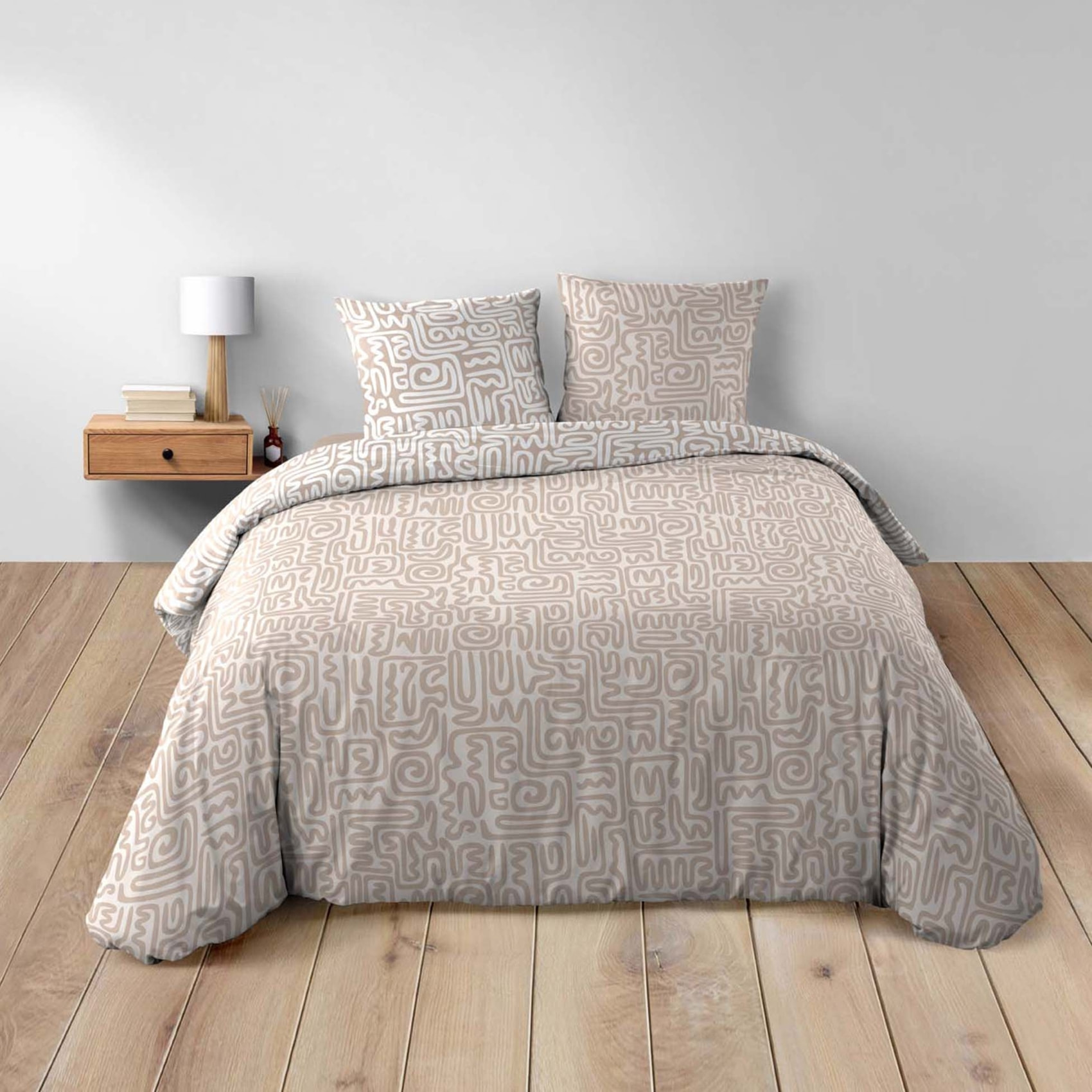 Parure de lit 3 pièces en coton à motif géométrique housse + taies - Vert