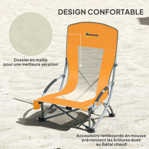 Lot de 2 chaises de plage pliantes - chaise de camping compacte légère poids net 2,7 Kg - métal polyester textilène orange