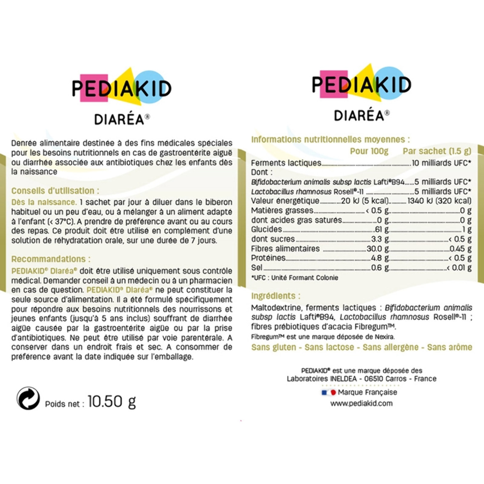 PEDIAKID - Diaréa® - Pour les besoins nutritionnels en cas de gastroentérite aiguë ou diarrhée associée aux antibiotiques - Dès la naissance - Etui de 7 sachets de poudre à diluer - Goût neutre