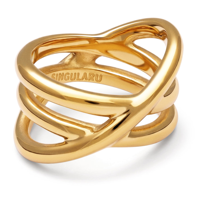 Anillo Trinity Acero Baño Oro