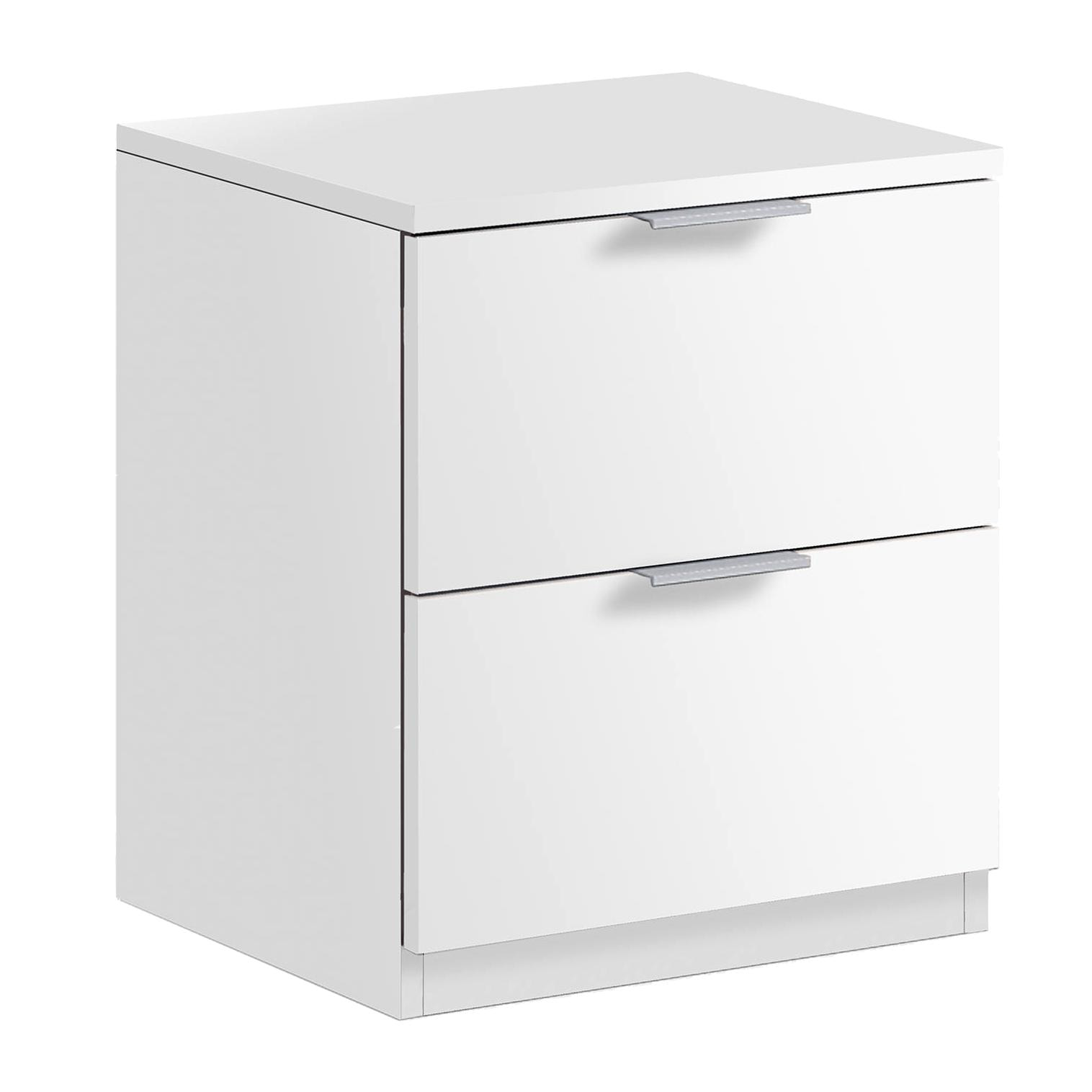 Comodino Syracuse, Comodino moderno a 2 cassetti, Tavolino da notte, Comò basso per camera da letto, cm 38x34h45, Bianco