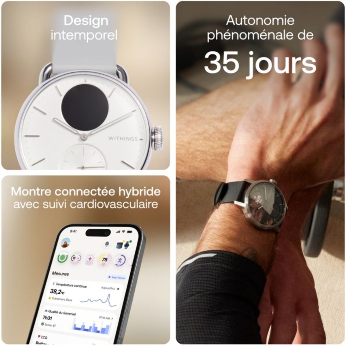 Montre santé WITHINGS Scanwatch 2 - 38mm Blanche