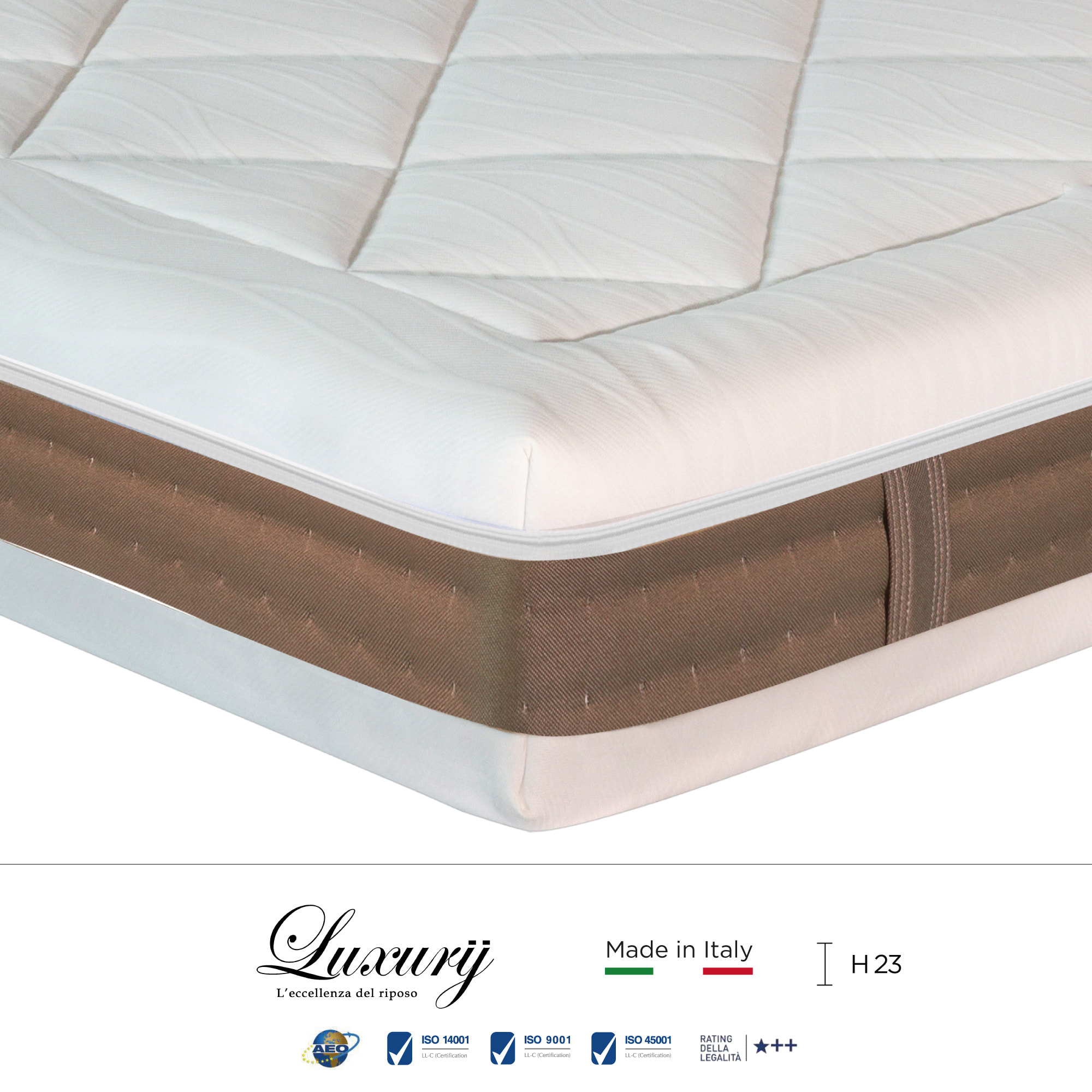"Panarea" H23 cm 90x200 guanciale Memory OMAGGIO sfoderabile Memory Foam a tre strati