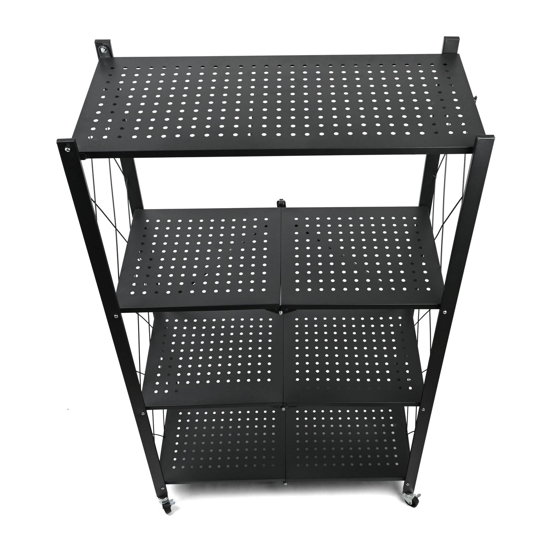 Estantería de Almacenamiento PLEGABLE de 4 Estantes con ruedas, SIN montaje - 71x34x125cm color Negro