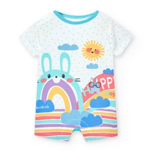 Pelele corto recién nacido, algodón estampado, blanco