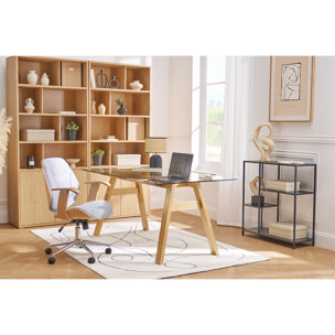 Table à manger design en verre transparent et bois clair L160 cm BACCO