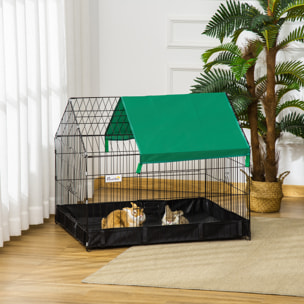 Cage parc enclos rongeurs dim. 90L x 75l x 75H cm - bâche de sol/toit imperméable, porte, trappe - acier oxford noir vert