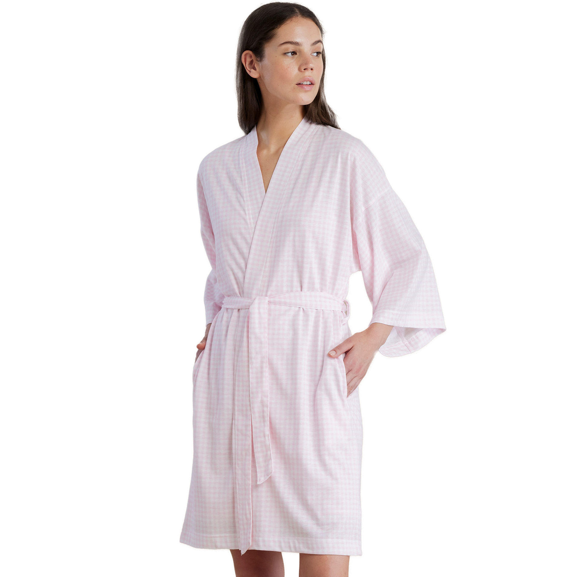 Vestaglia donna in cotone con maniche ampie e cintura in vita articolo vichy Noidinotte