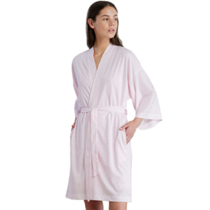 Vestaglia donna in cotone con maniche ampie e cintura in vita articolo vichy Noidinotte