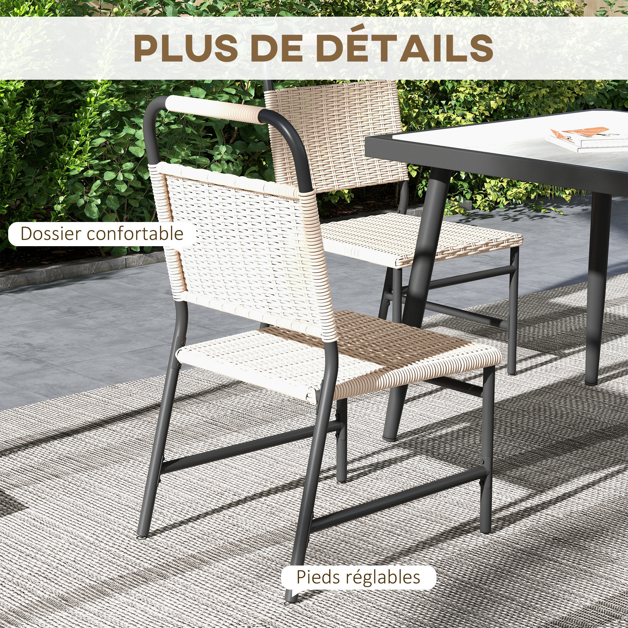 Ensemble de jardin 5 pièces table carrée 4 chaises résine verre