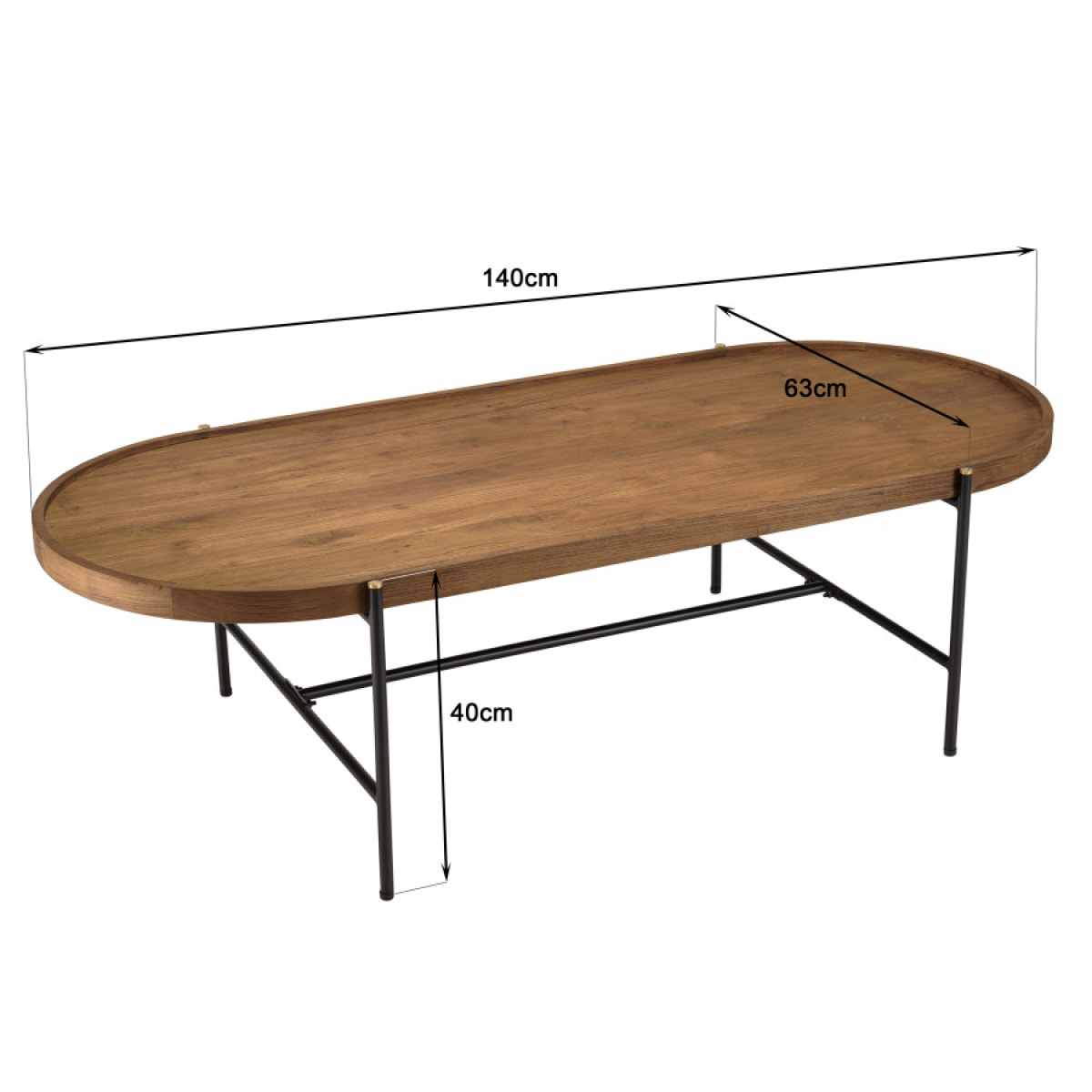 ALIDA - Table basse ovale 140x63cm plateau en bois de teck recyclé