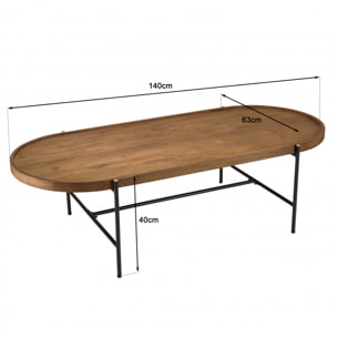 ALIDA - Table basse ovale 140x63cm plateau en bois de teck recyclé