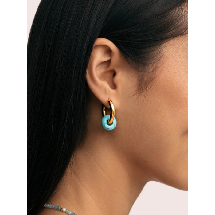 Pendientes Aro Carmen True Turquesa Acero Baño Oro