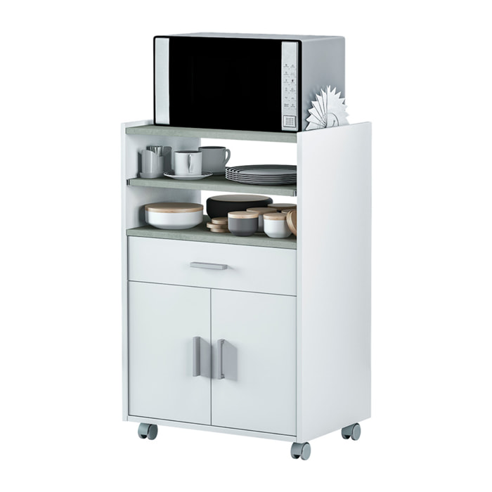 Mueble Auxiliar Cocina Con Cajon Y Puertas 59x83x40 Cm Blanco/cemento