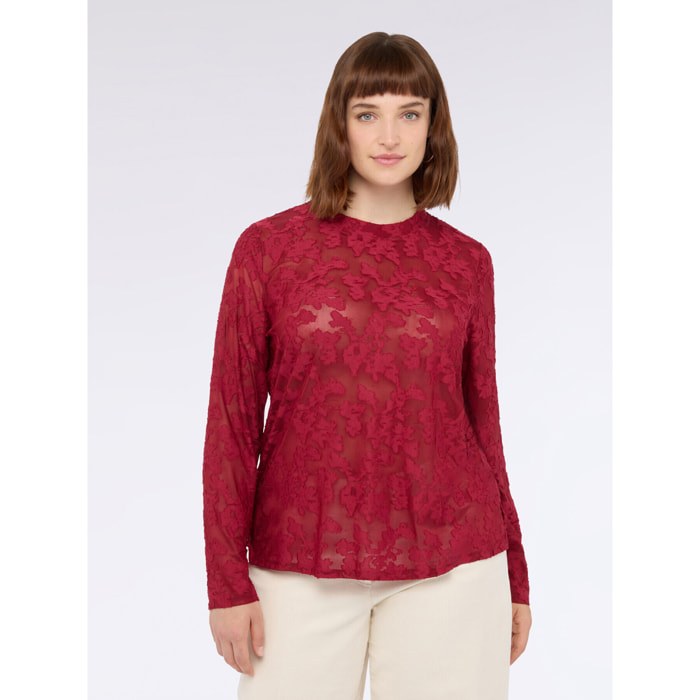 Fiorella Rubino - T-shirt in pizzo con motivo floreale - Rosso