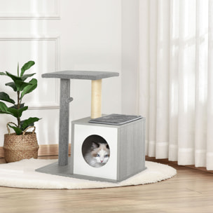 árbol Rascador de Gatos de Felpa y Sisal 59x39x62 cm Gris