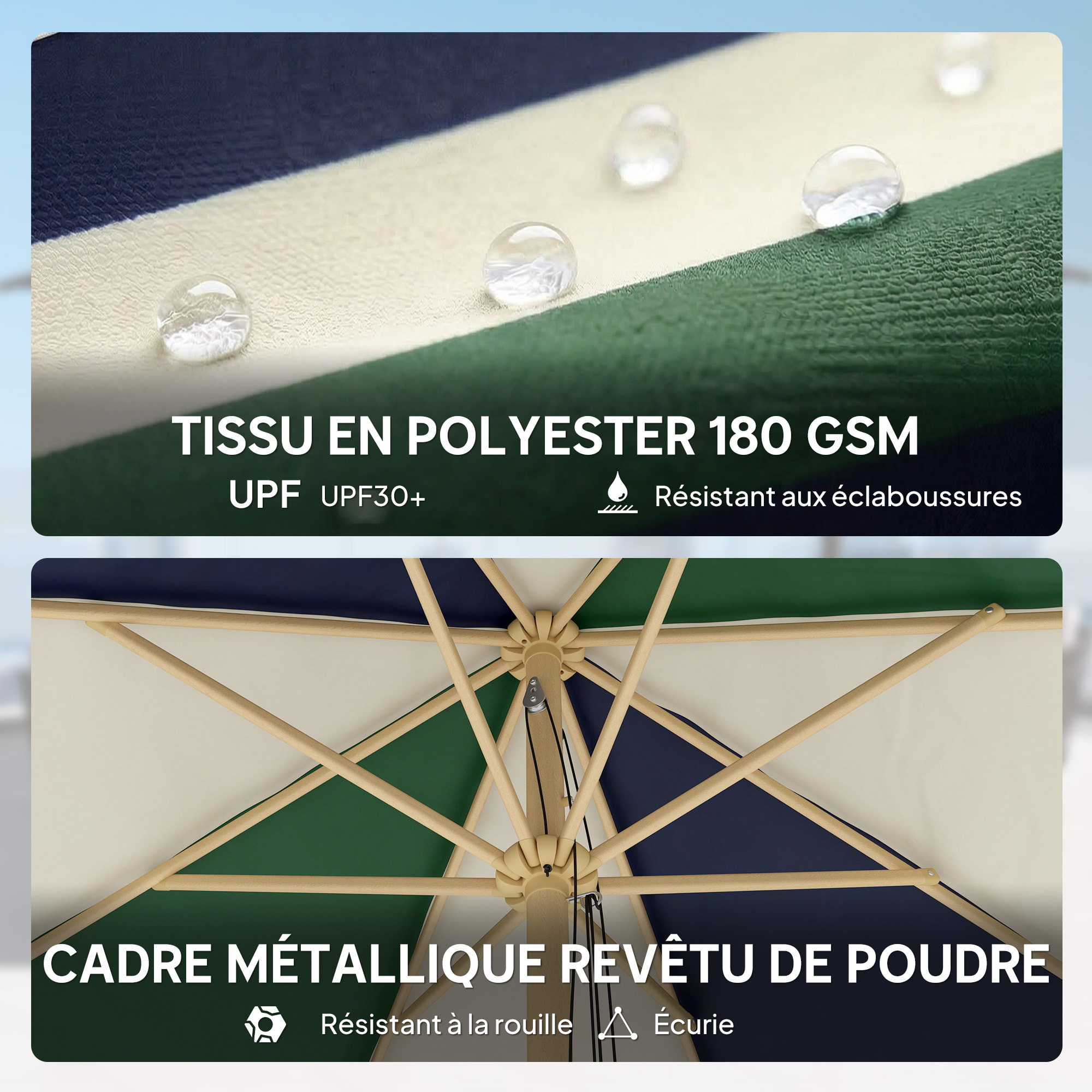 Parasol de jardin UPF30+ style rétro effet bois dia. 226 cm