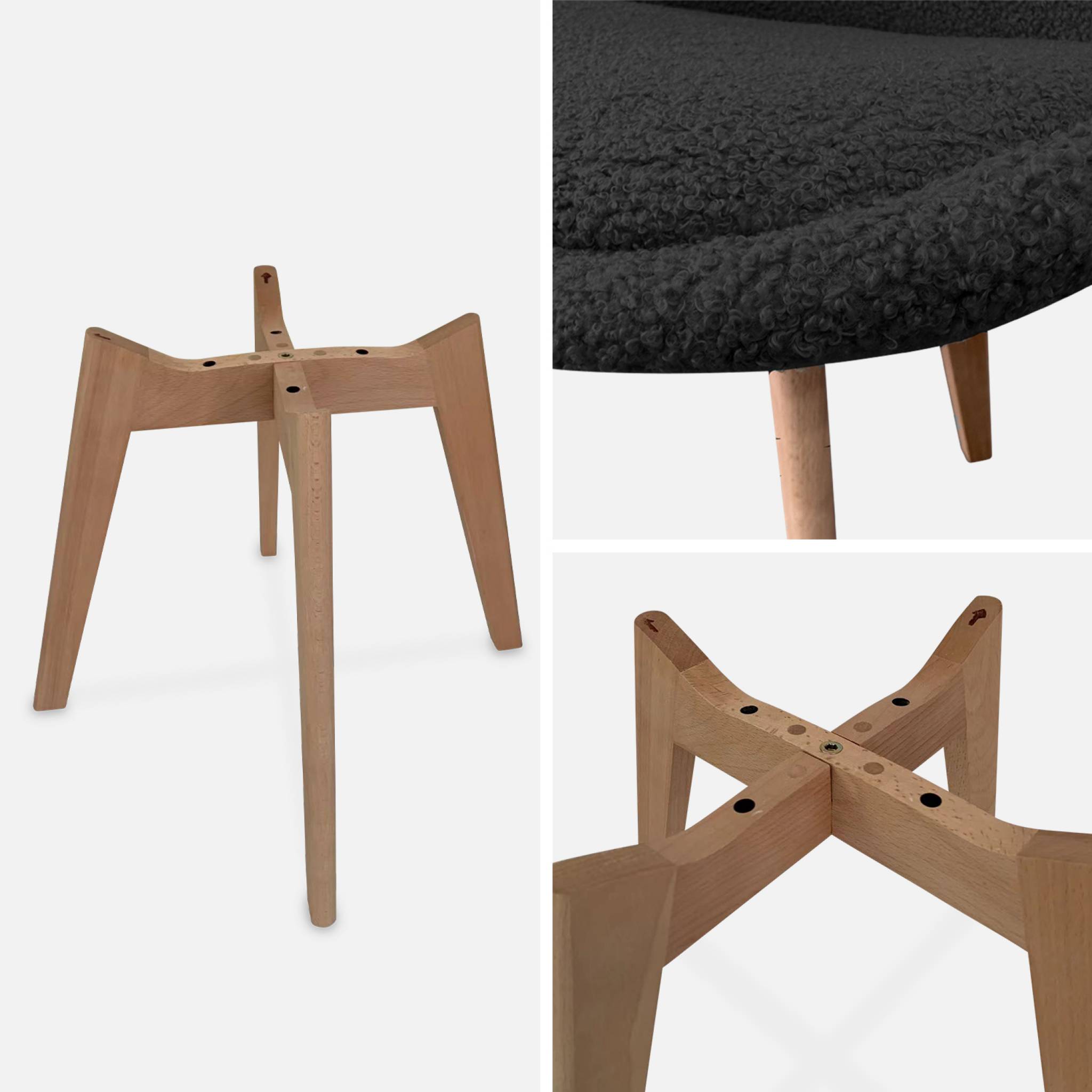 Lot de 4 chaises scandinaves NILS revêtement bouclette noire. pieds bois de hêtre. chaise 1 place