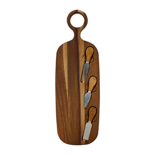 Planche à découper en bois d'acacia 49x16cm avec 3 couteaux à fromage COPA