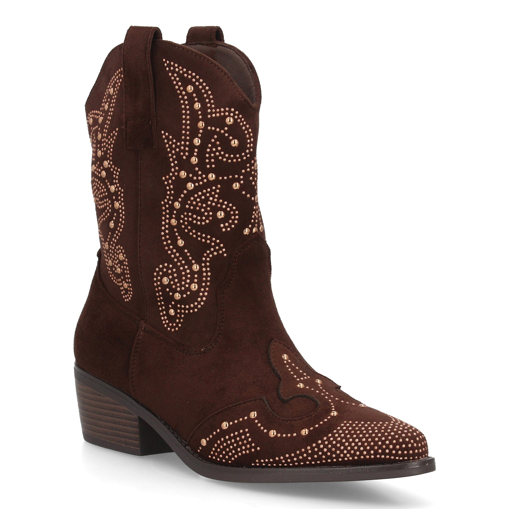 Botín cowboy mujer caña media con tachuelas decorativas y tacón bajo