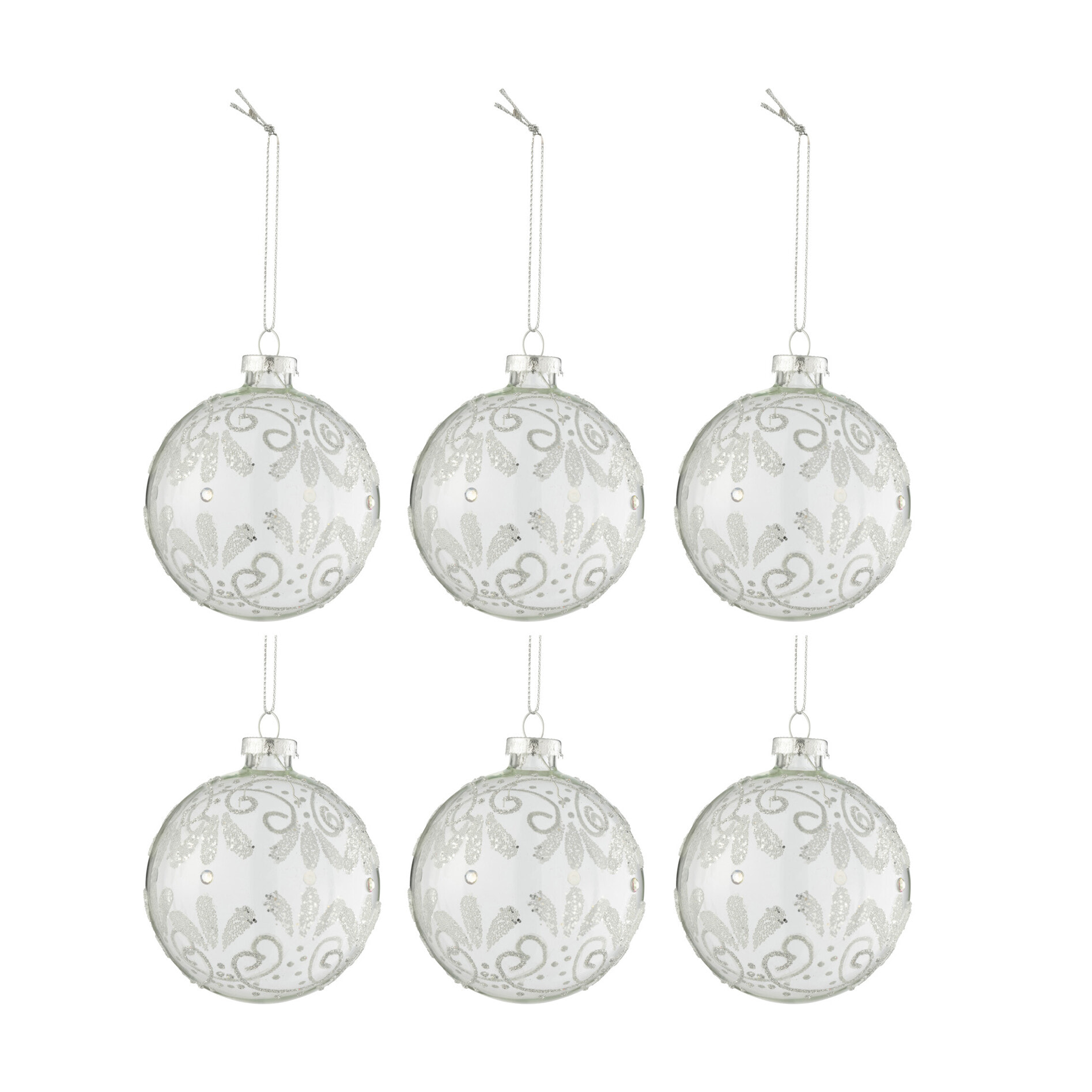 J-Line boule de Noël Sequins Argent - verre - transparent - small - boîte de 6