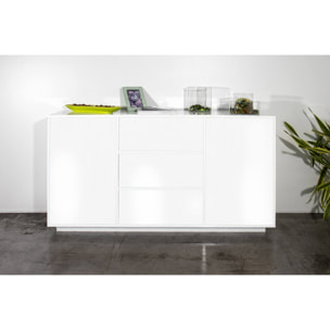 Credenza Umberto, Madia da cucina a 2 ante e 3 cassetti, Buffet da soggiorno, 100% Made in Italy, cm 160x41h86, Bianco lucido