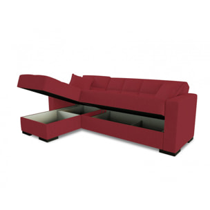 Divano letto Fernando, Divano letto ad angolo con penisola reversibile, Sofà contenitore da soggiorno con chaislongue e 2 cuscini, Cm 230x150h81, Rosso