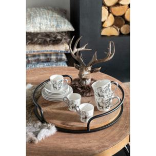 J-Line tasse de thé + sous-tasse Renne - céramique blanc/marron - large - boîte de 4