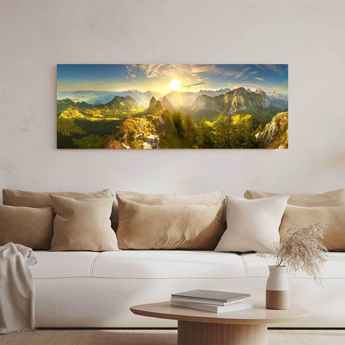 Tableau panoramique lever de soleil sur chaîne montagneuse Toile imprimée