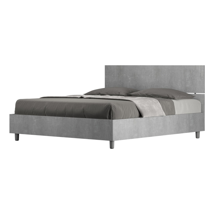 Lit avec sommier 160x190 tête de lit droite gris béton Demas