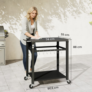 Desserte de jardin métal étagère 6 crochets 2 poignées décapsuleur noir