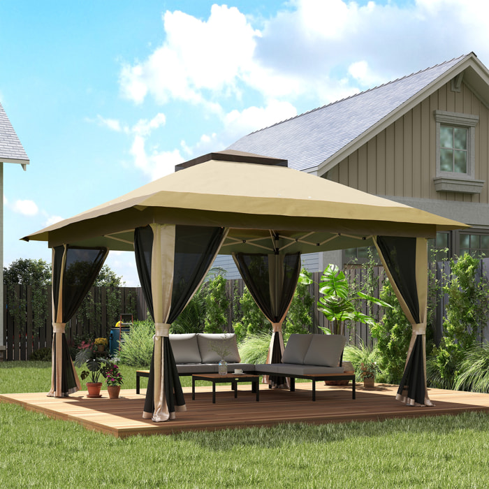 Carpa Plegable Gazebo, 3,6x3,6 m, Cenador Plegable con 4 Paredes Laterales de Malla, Anti-UV, Altura Ajustable, Bolsa de Arena y Bolsa de Transporte, para Camping, Fiestas, Beige