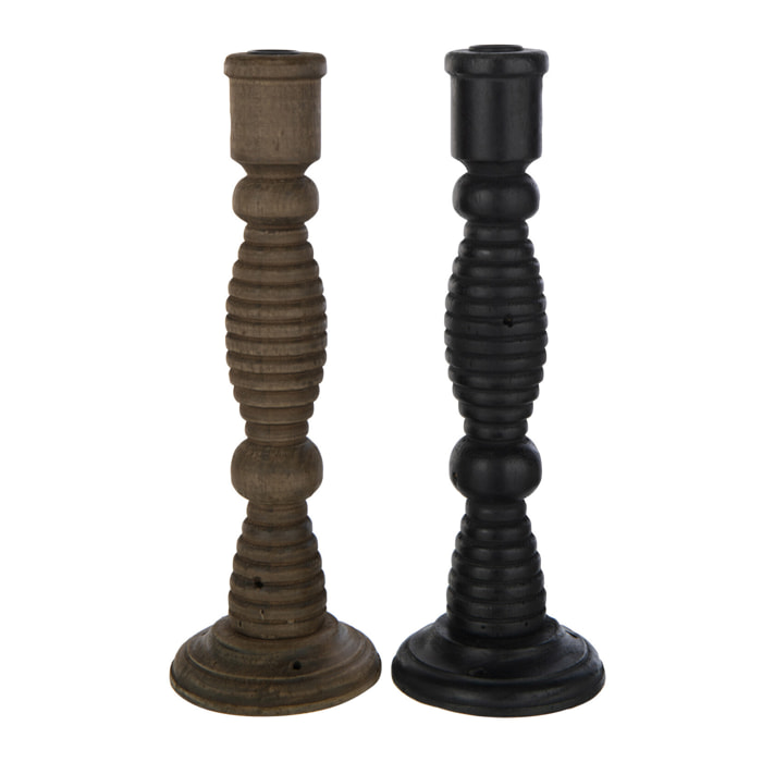 J-Line bougeoir Flin - fer - noir/brun - 2 pcs