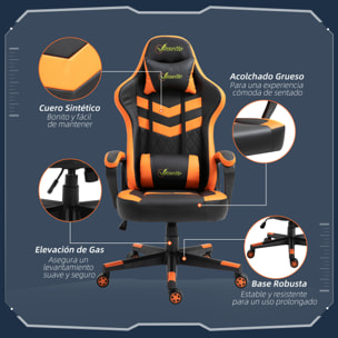 Silla Gaming de Oficina Ergonómica Altura Ajustable Naranja