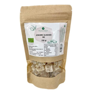 PLANETA HUERTO | Jengibre Cristalizado ECO 250 g – Bolsa Compostable con Deliciosos Trocitos de Jengibre en Almíbar
