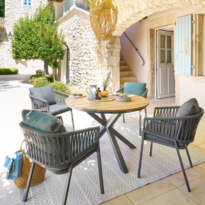 Table de jardin "Oriengo" acacia & graphite 4 places en aluminium traité époxy
