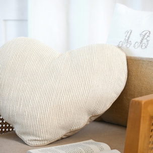 Coussin cœur rayures poly-coton - Naturel