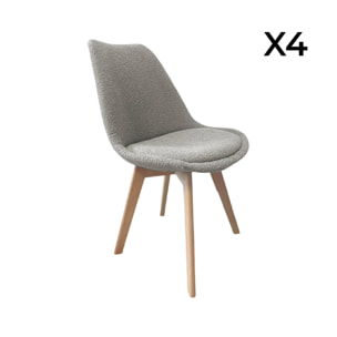 Lot de 4 chaises scandinaves revêtement bouclette texturée gris clair. pieds bois de hêtre - Nils