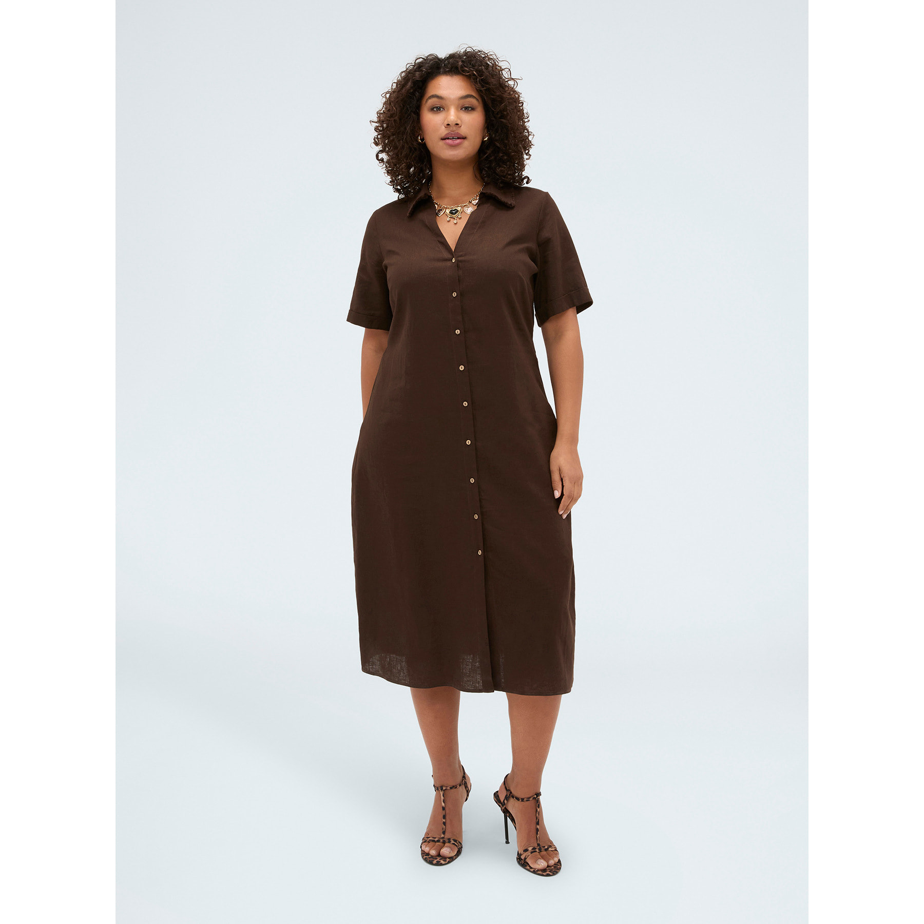 Fiorella Rubino - Vestito chemisier in misto lino e viscosa - Marrone